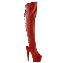PLEASER ADORE-3019 Women&#39;s Red 7&quot; Heel Platform Open Toe Over-The-Knee Boots - £79.89 GBP
