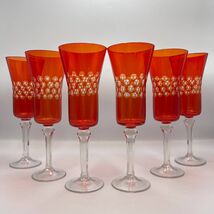1980's Vintage Set 6 Champagne Goblets Glasses Red Crystal Glass Czechos... - $210.00