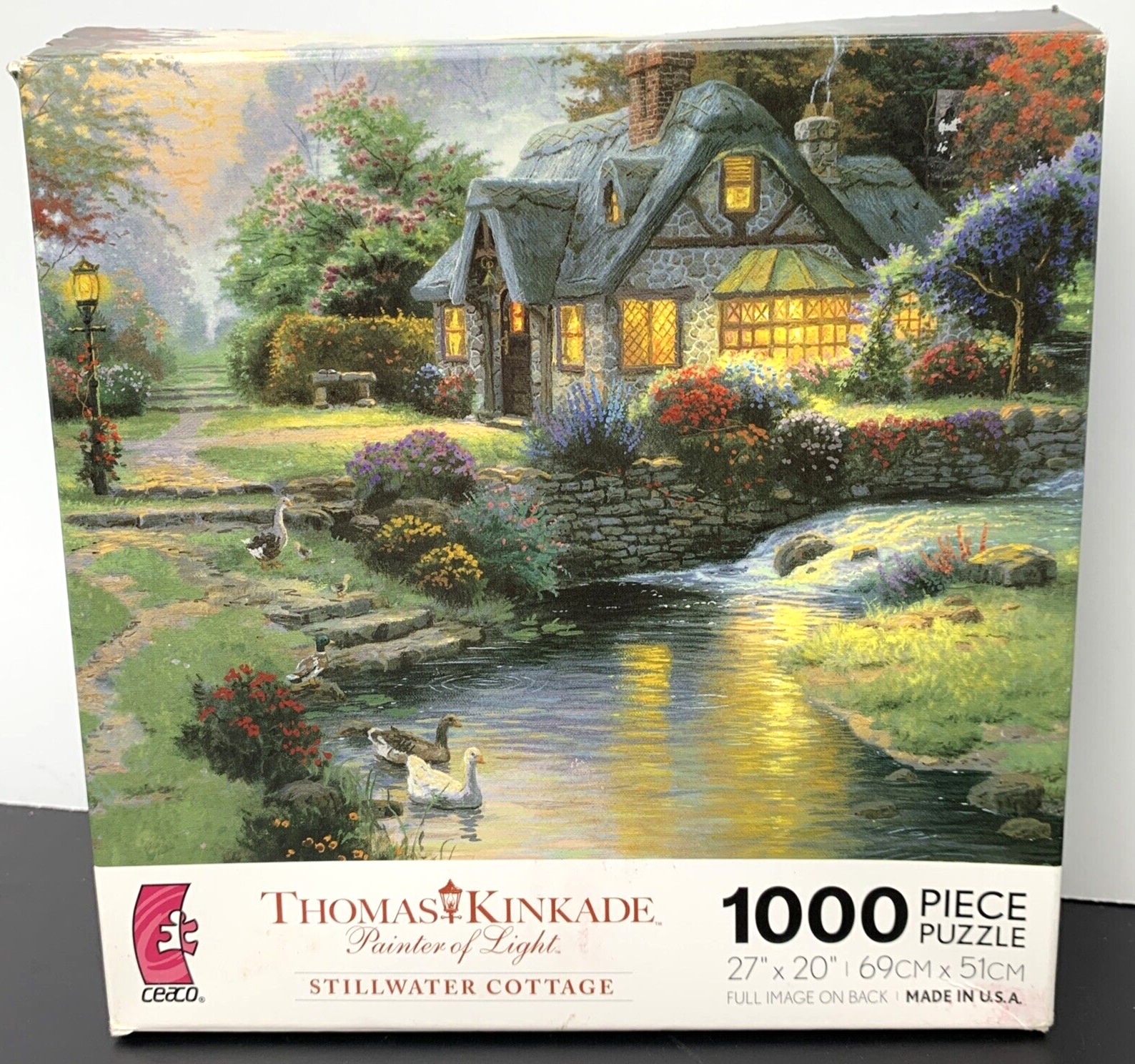 Thomas Kinkade STILLWATER COTTAGE 1000 Pc Puzzle 27"x20 COMPLETE 2009 Ceaco - $9.89