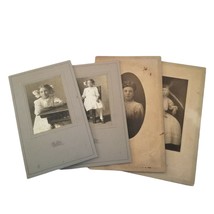 Vintage Photograph Lot Cabinet Card Victorian Children Girls Giant Hair Bow Kids - £20.00 GBP