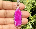 925 Sterling Silver Plated, PINK Druzy Geode Agate Stone Pendant, Healing 5 - $12.73