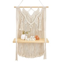 Macrame Wall Hanging Shelf Boho Decor Wood Floating Shelf For Bedroom Living Roo - £32.76 GBP