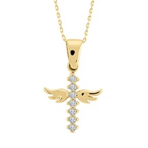 14k Gelb Vergoldet Engel Flügel Kreuz Halskette für Damen Tag Geschenk - $93.04