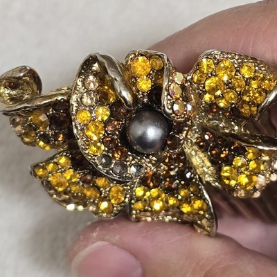 Soho Style Floyster Gold Tone Rhinestone Hair Comb 2 X 2.6" READ Item image 3