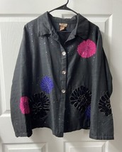 Choices Silk Jacket Womens Plus 1 X Black Floral Beaded Sequins Button Up - $19.79