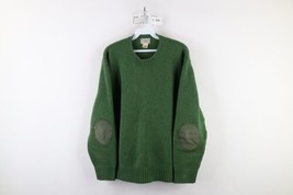 Vintage 90s LL Bean Mens Large Shetland Wool Knit Elbow Patch Sweater Green - $79.15