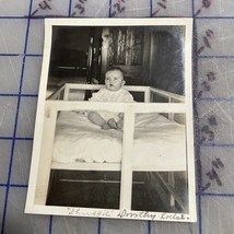 Vintage Photograph Baby In Crib 1940s Black And White 3 1/4 x 4 1/2 - $5.35