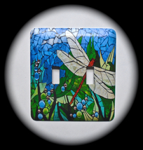 Stained Glass Dragonflies Double Toggle Metal Switch Plate - £7.38 GBP