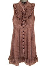 Twenty Ońe Romantic Sleeveless Ruffle Taupe with Black Polka Dots Dress Small - £11.72 GBP