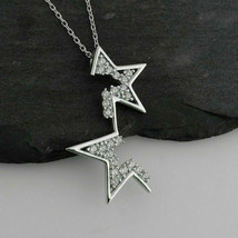 2.00 Ct Round Cut CZ Micro Pave Star Pendant Chain 14K White Gold Plated - £95.91 GBP