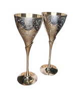 Coppia Di Champagne Ottone Vino Calice Placcati Argento Calice Natale Re... - $74.82