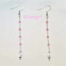 Dangling Stick Crystal Glass Earrings Pink - $9.99