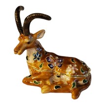 Enamel Trinket Ring Box Horned Antelope Ram FREE SHIPPING Butterflies Flowers 2&quot; - £23.58 GBP