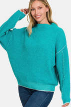 Zenana Exposed Seam Mock Neck Long Sleeve Sweater - £23.32 GBP