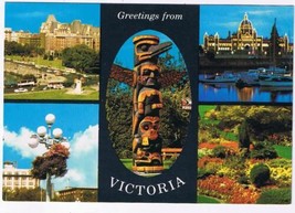 British Columbia Postcard Victoria Multi View Totem Parliament Butchart  - $2.96