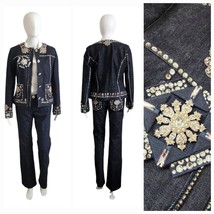 St.John Boutique Denim Crystal Embellished  Rodeo Jacket &amp; Jeans Suit Set - $551.50