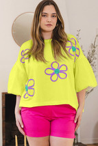 ODDI Full Size Flower Embroidery Detail T-Shirt - £48.05 GBP