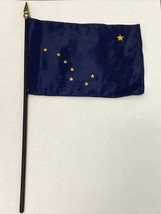 New Alaska State Mini Desk Flag - Black Wood Stick Gold Top 4” X 6” - £6.29 GBP