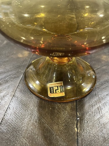Pee Dee MCM Empoli Apothecary Lid Art Glass Dish Italy Honey Amber Sticker Item image 3