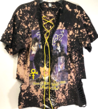 PRINCE Rest in Peace 2016 Women&#39;s Black Distressed Holes Tie Dye T-Shirt L - $96.51