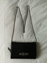 Vintage Black Leather with Stone Accents Purse Wallet with Metal Shoulder Strap - £23.34 GBP