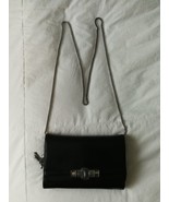 Vintage Black Leather with Stone Accents Purse Wallet with Metal Shoulder Strap - £23.29 GBP