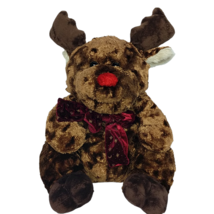 Fine Toy Brown Christmas Reindeer Moose Red Nose Bow Plush Stuffed Animal 19&quot; - £31.75 GBP