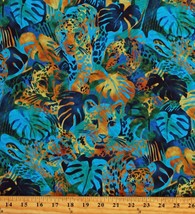 Cotton Midnight in the Jungle Leopards Big Wild Cats Fabric Print BTY D486.74 - £11.92 GBP