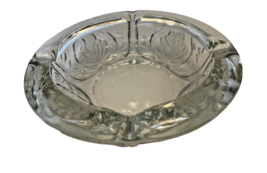 Ashtray Vintage KIG Indonesia 6 In Clear Heavy Glass 4 Slot with Embossed Roses - £12.40 GBP