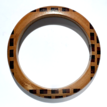 Wooden Inlaid Bangle Bracelet geometric handmade artisan handcrafted vintage 80s - £7.82 GBP