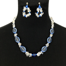 QUARTZ chip necklace &amp; earring set - light blue faceted glass beads clea... - £19.11 GBP