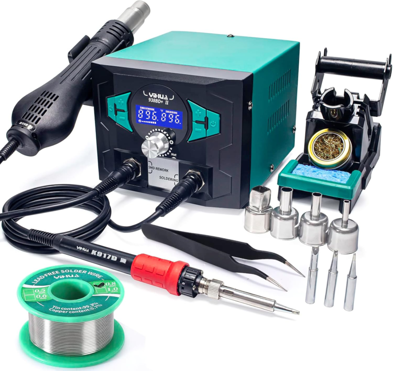thumbnail image 2 of WEP 938BD-II Soldering & Hot Air Rework Station – ESD-Safe With LED Lamp, Tweezers, Stand – 220V? (Check Voltage) 2 of 5