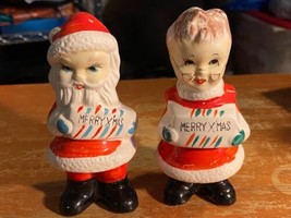 Vintage Santa and Mrs Claus Salt &amp; Pepper Shakers Figures1950&#39;s Japan MCM 5&quot; - £18.40 GBP