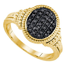 Yellow-tone Sterling Silver Round Black Color Enhanced Diamond Oval Cluster Ring - £111.08 GBP