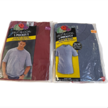 Vtg Men&#39;s Fruit of the Loom 1 Pocket T Shirt Blue Burgundy New Lot of 2 ... - $27.99