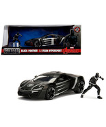 Diecast Lykan Hypersport Black with Black Panther Figure &quot;Marvel&quot; Series... - $59.99