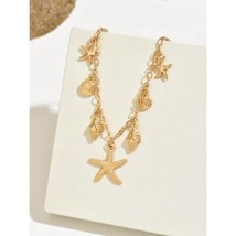 Gold Starfish Seashell Charm Necklace - Beach Ocean Themed Dainty Chain - $15.00