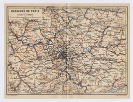 1902 Antique Map Of Vicinty Of Paris / France - $26.43