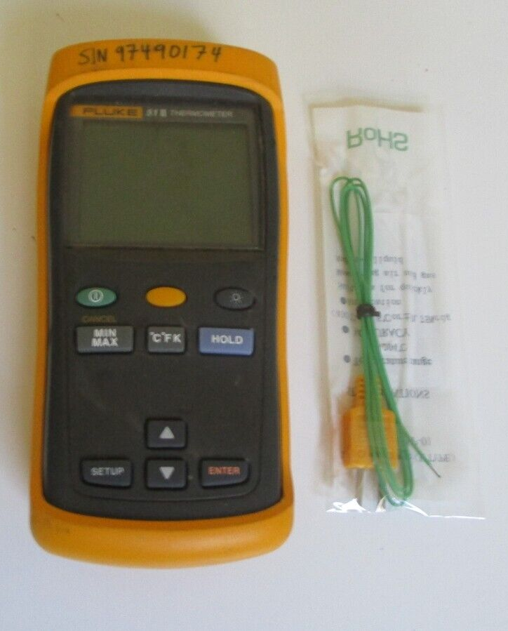 Fluke 51 series II Digital Thermometer Calibrated plus new thermocouple