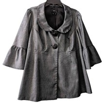 Takara Womens Black Tweed Front Button Bell Sleeve Short Style Blazer Size M - £20.09 GBP