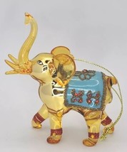 Blown Glass Elephant Yellow with Rhinestone detail Trunk Up Ornate Blank... - £18.07 GBP