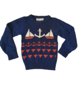 Vintage Toddler Sweater Unisex Sz S J.G. Hook Blue Sailboats Nautical An... - £27.48 GBP