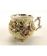 Vintage/Antique Porcelain Cup, 4 Feet, Heavy Bas Relief Floral Art, Gold... - $457.70 MXN