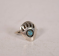 Vintage Sterling Silver Navajo Turquoise Bear Paw Shadowbox Ring - £34.26 GBP
