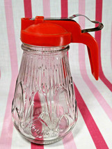 Darling Mid Century MEDCO Red Spring Lid Glass Syrup Pitcher - £12.78 GBP