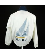 Nautica Men White Jacket Coat Windbreaker Hood Sail Boat Wordmark Sz L - £77.21 GBP