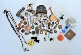 Junk Drawer Lot Cane Handle, Rosary, Pins, Tokens, Toy Accessories, Moul... - £31.45 GBP
