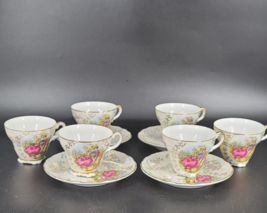 Vintage Courting Couple Demitasse 6 Teacups 4 Saucer Gold Trim Irridesce... - $33.11