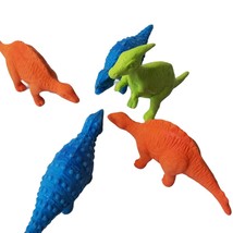 Dinosaur Eraser Set of 5 Soft Rubber Colorful Orange Blue Green Dino Fig... - £7.08 GBP