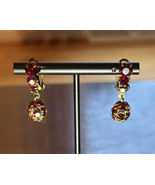 Antique Made In Austria Clip On Red Crystal Glass Rhinestone Earrings - $26.73